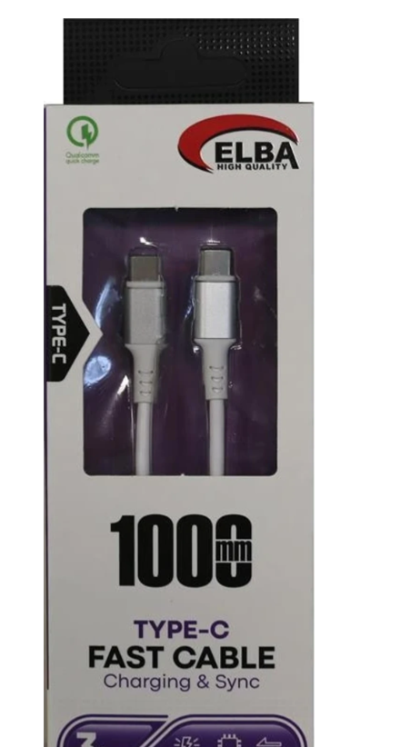 Elba ELB-2703 45W USB Type-C to Type-C 1 Metre Beyaz Silikon 480Mbps Veri Transfer Destekli Hızlı Şarj Kablosu