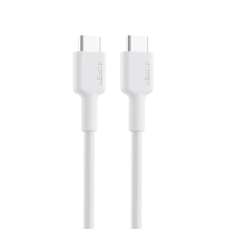 AUKEY CB‑CD45‑WH 0.9 m PD 60 W Naylon Örgülü USB‑C to USB‑C Şarj ve Data Kablosu Beyaz – 480 Mbps