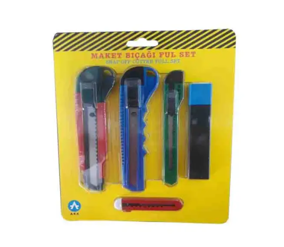 Ark Maket Bıçağı Seti FUL 5054 Çok Amaçlı Profesyonel Maket Bıçağı Seti Metal Gövdeli Yedek Uçlu Kesim Bıçağı Hobi El Sanatları Karton ve Ambalaj Kesim Seti