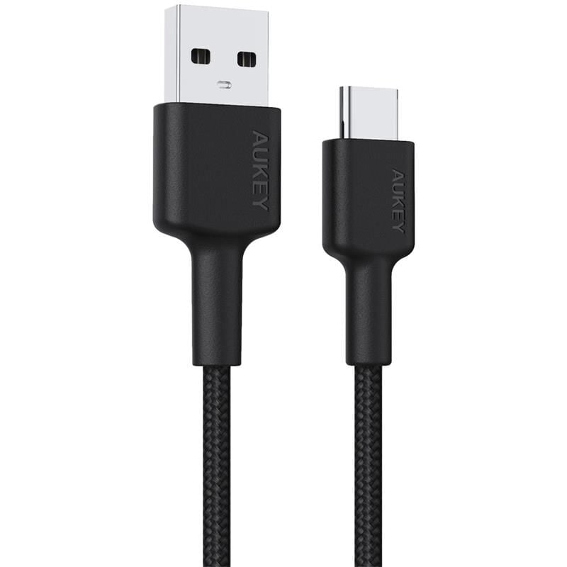 AUKEY CB‑CD30‑BK USB‑A Erkek – USB‑C Erkek 0.9 Metre Siyah Naylon Örgülü Şarj ve Data Kablosu (480 Mbps, USB 2.0)
