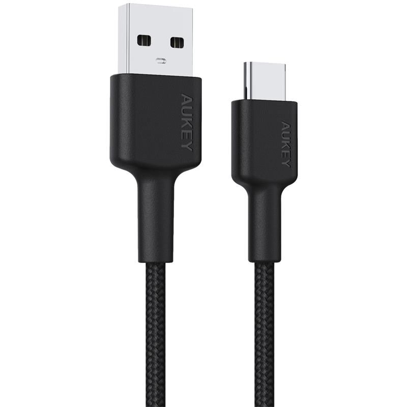 AUKEY CB‑CD30‑BK USB‑A Erkek – USB‑C Erkek 0.9 Metre Siyah Naylon Örgülü Şarj ve Data Kablosu (480 Mbps, USB 2.0)
