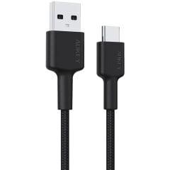 AUKEY CB‑CD30‑BK USB‑A Erkek – USB‑C Erkek 0.9 Metre Siyah Naylon Örgülü Şarj ve Data Kablosu (480 Mbps, USB 2.0)