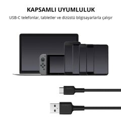 AUKEY CB‑CD30‑BK USB‑A Erkek – USB‑C Erkek 0.9 Metre Siyah Naylon Örgülü Şarj ve Data Kablosu (480 Mbps, USB 2.0)