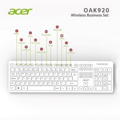 Acer OAK-920 Beyaz Kablosuz Sessiz Tuşlu 2.4GHz Klavye + Mouse Set