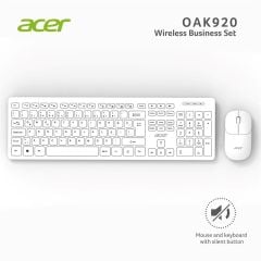 Acer OAK-920 Beyaz Kablosuz Sessiz Tuşlu 2.4GHz Klavye + Mouse Set