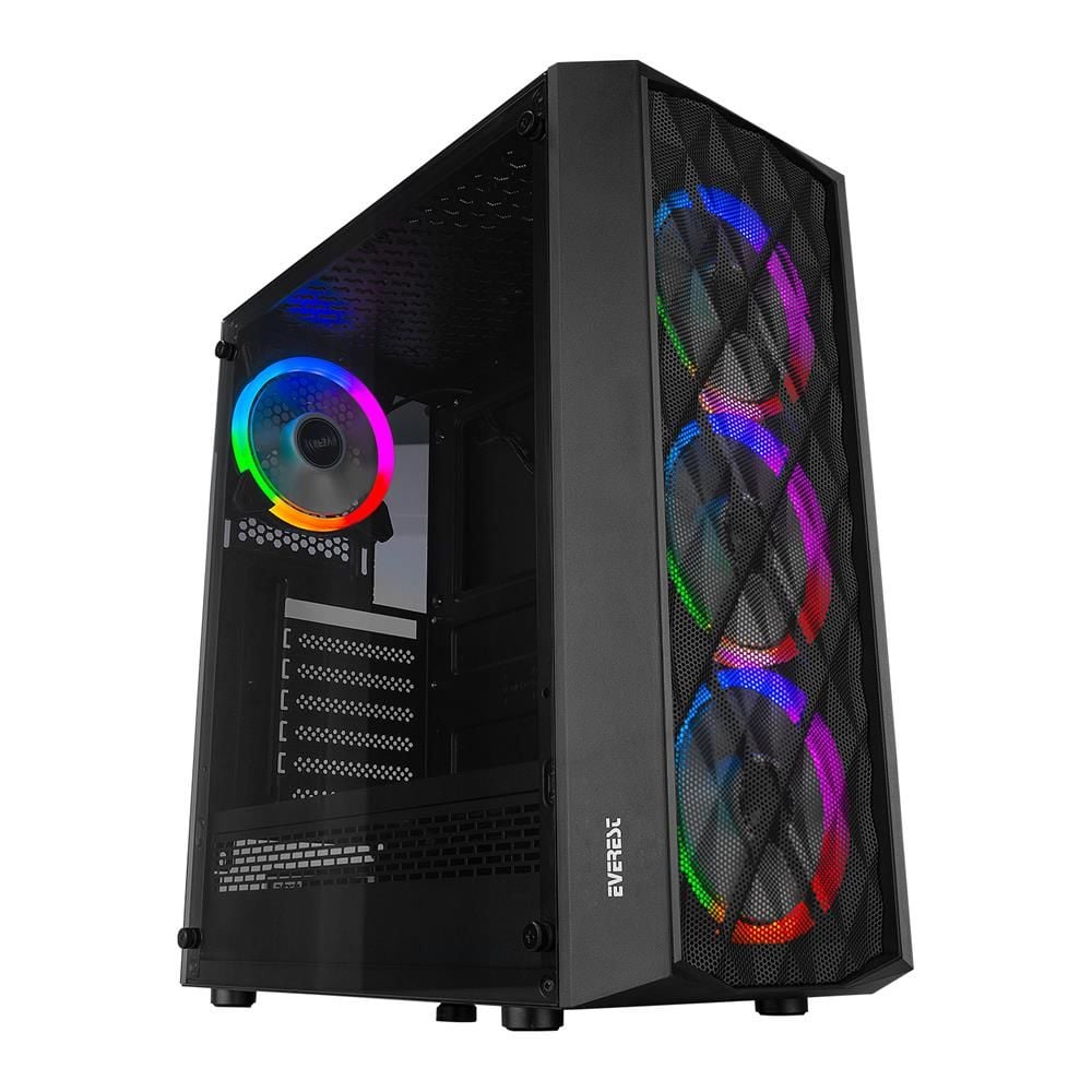 Everest BUMPY 4x 12 cm RGB Fan Temperli Camlı ATX Mid‑Tower Gaming Oyuncu Kasası (ATX/Micro‑ATX/Mini‑ATX Destekli, Mesh & Temper Cam Panelli, USB 3.0/2.0, 24 Ay Garanti)