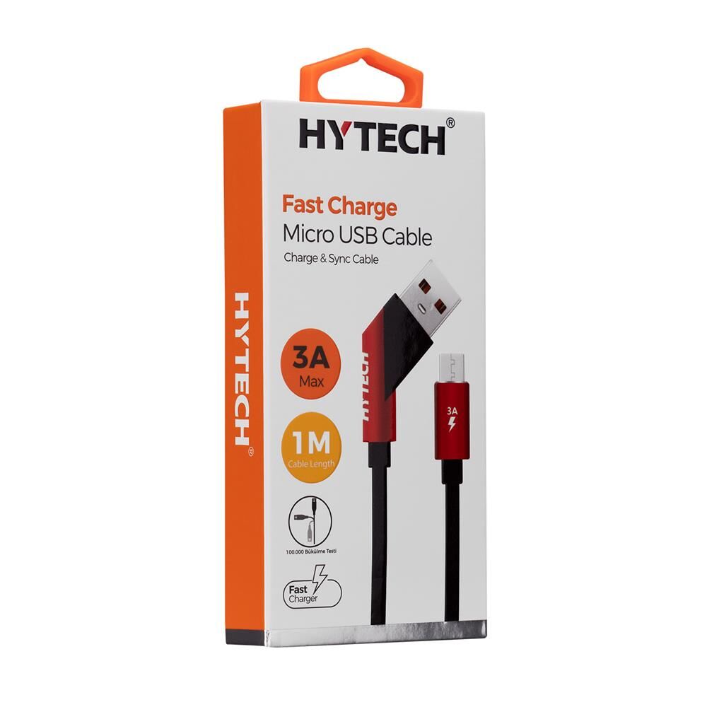 Hytech HY-X431 1 Metre 3A Type-C to USB-A Örgülü Gümüş Gri Data ve Hızlı Şarj Kablosu