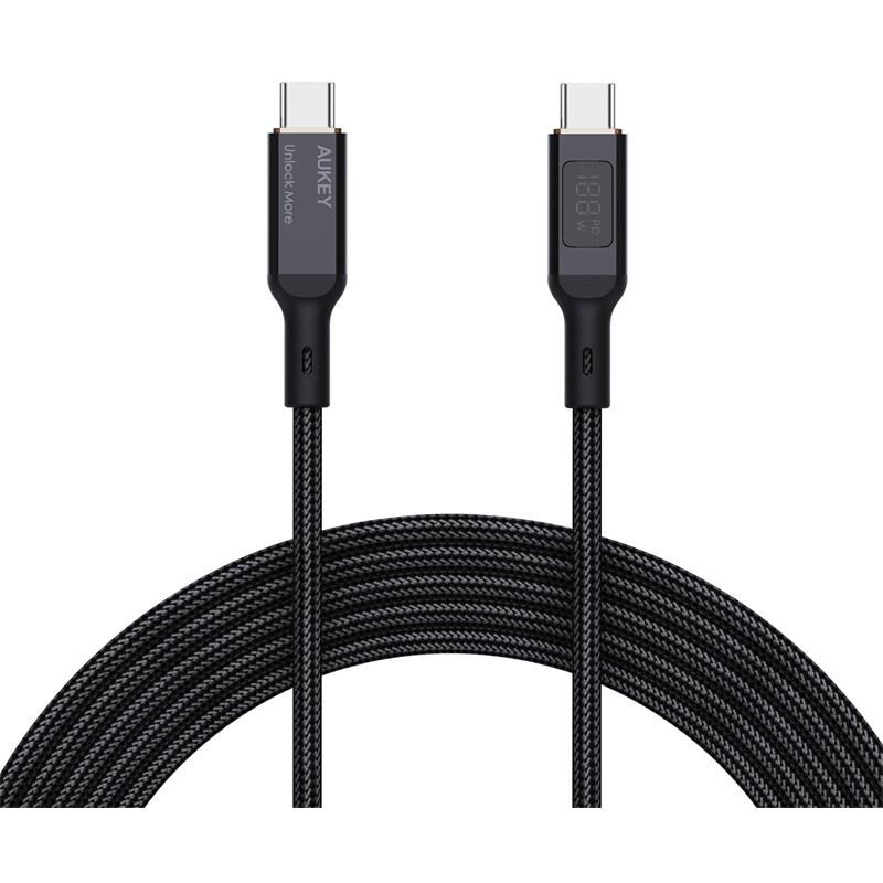 AUKEY CB‑MCC102‑BK 1,8 m 100 W USB‑C – USB‑C LCD Ekranlı Örgülü Kablo