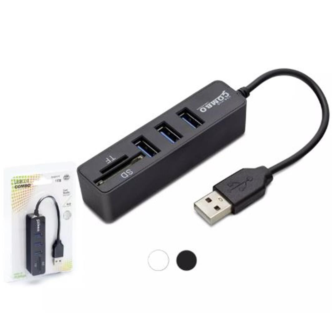 Hadron HDX7009 USB Hub Combo - 3 Port USB 2.0 + SD/TF Kart Okuyucu + Siyah