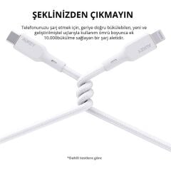 AUKEY CB‑NCL1 / CB‑NCL2 1,8 Metre Naylon Örgülü USB Type‑C – Lightning Hızlı Şarj & Data Kablosu (3 A, 480 Mbps, Beyaz/Siyah)