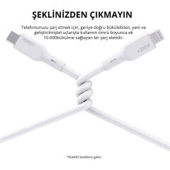 AUKEY CB‑NCL1 / CB‑NCL2 1,8 Metre Naylon Örgülü USB Type‑C – Lightning Hızlı Şarj & Data Kablosu (3 A, 480 Mbps, Beyaz/Siyah)
