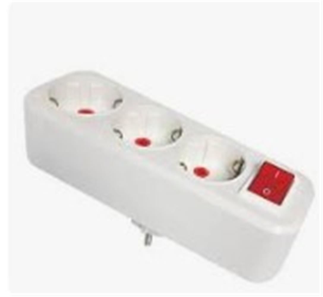 Mutlusan 3'lü Topraklı Fiş-Priz Adaptörü Işıklı Anahtarlı Düz Tip Beyaz (001 170 033004 00 00)