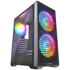 Rampage GYRA V1 BLACK Mesh ATX Mid‑Tower 1×12 cm + 2×16 cm Rainbow Işıklı Fan Temperli Camlı Type‑C Siyah Oyuncu Kasası
