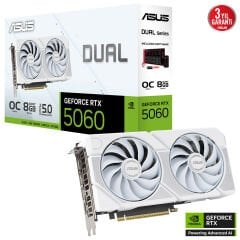 Asus Dual GeForce RTX 5060 OC Edition White 8GB GDDR7 128 Bit DLSS 4 PCIe 5.0 Ekran Kartı
