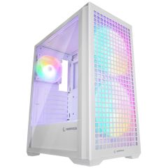 Rampage GYRA V1 WHITE Mesh 650W 80 Plus Bronze Dahili PSU 1×12 cm + 2×16 cm Rainbow Fan Temperli Cam + USB 3.0 + USB‑C ATX Mid‑Tower Oyuncu Kasası Beyaz