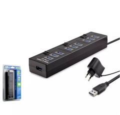 Hadron HDX7005 10 Port USB 2.0 Hub Çoklayıcı - 1 Metre Kablo, Harici Güç Adaptörlü, Siyah