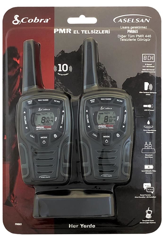 Aselsan Cobra PM-865 Profesyonel PMR El Telsizi - 2'li Paket (8 Km Menzilli)