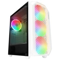 Rampage ZUKO 600W 80+ Bronze Beyaz 4×14 cm Rainbow Fan Metal Panel Temperli Cam ATX Mid‑Tower Oyuncu Kasası