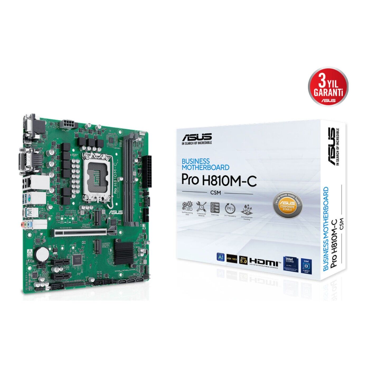 ASUS PRO H810M-C-CSM LGA1851 DDR5 6400 Çift M2 USB3.2 COM mATX