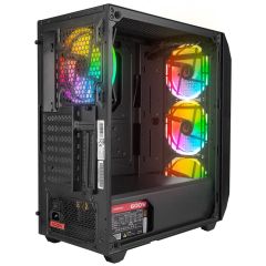 Rampage ZUKO 600W 80+ BRONZE Siyah 4 × 14 cm Rainbow LED Fan Temperli Cam ATX / Micro‑ATX / Mini‑ITX Mid Tower Gaming Oyuncu Kasası