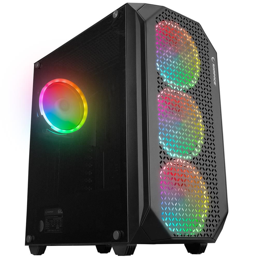 Rampage ZUKO 600W 80+ BRONZE Siyah 4 × 14 cm Rainbow LED Fan Temperli Cam ATX / Micro‑ATX / Mini‑ITX Mid Tower Gaming Oyuncu Kasası