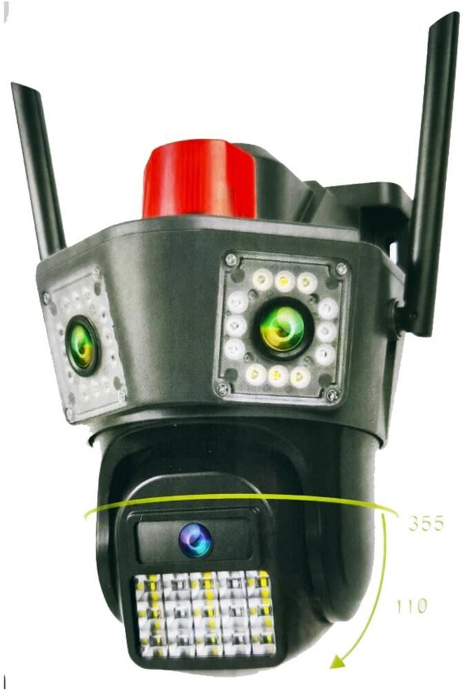 Apronx APX-WPG490 9MP Üç Lensli 42 LED Işıklı Wi-Fi PTZ Dış Ortam Akıllı Güvenlik Kamerası