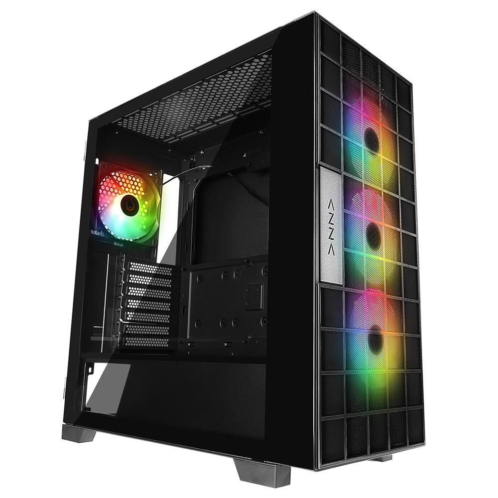 Rampage AZZA V2 Temperli Camlı Siyah 4×12 cm ARGB Fan + Type‑C ATX Mid‑Tower Gaming Kasası