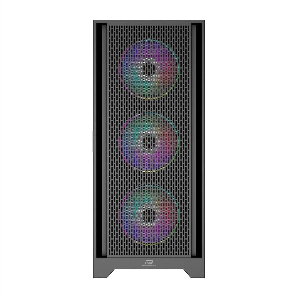PowerBoost PB‑PS5846B 600 W ATX USB 3.0 Rainbow Aydınlatmalı 4×120 mm Rainbow Fan Mesh Ön Panel Temperli Cam Gaming Siyah Kasa
