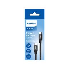 PHILIPS DLC5531C USB 2.0 Type‑C Erkek – Type‑C Erkek 1,20 Metre Siyah Örgülü PD Şarj & Data Kablosu (480 Mbps, 60 W)