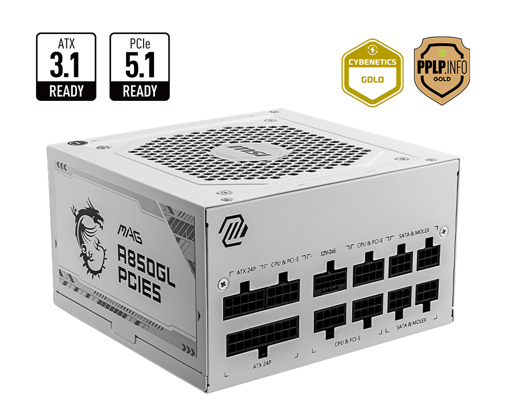 MSI MAG A850GL PCIE5 White 850W 80+ Gold Full Modüler ATX 3.0 Beyaz Güç Kaynağı (PSU)
