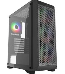 PowerBoost PB‑PS5847B 600W ATX USB 3.0 Rainbow Aydınlatmalı Mesh Ön Panel Temperli Cam Siyah Gaming Mid‑Tower Kasa (4×120 mm Rainbow Fan, 600 W PSU Dahil, ATX/mATX/ITX Uyumlu)