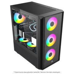 PowerBoost PB‑P3602BB 850 W 80+ Bronze Sertifikalı USB 3.0 ATX Mesh Ön Panel Tempered Glass Yan Panelli 4×12 cm ARGB Fan Siyah Mid‑Tower Kasa