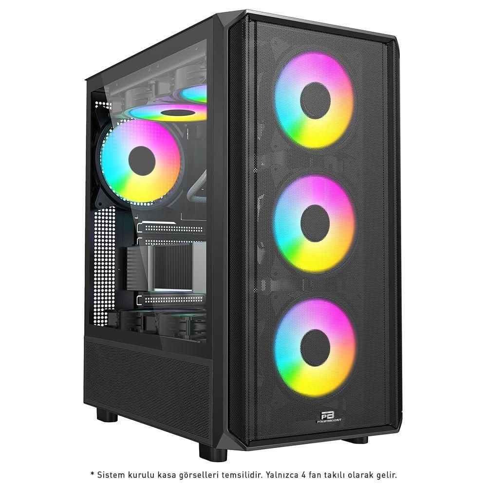 PowerBoost PB‑P3602BB 850 W 80+ Bronze Sertifikalı USB 3.0 ATX Mesh Ön Panel Tempered Glass Yan Panelli 4×12 cm ARGB Fan Siyah Mid‑Tower Kasa