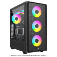 PowerBoost PB‑P3602BB 850 W 80+ Bronze Sertifikalı USB 3.0 ATX Mesh Ön Panel Tempered Glass Yan Panelli 4×12 cm ARGB Fan Siyah Mid‑Tower Kasa