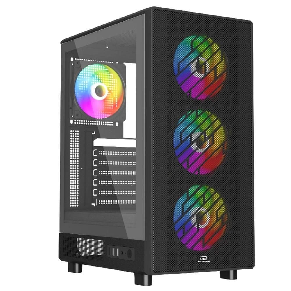 PowerBoost PB‑A700B 750W 80+ Bronze Sertifikalı ATX USB 3.0 Rainbow Aydınlatmalı 4x120 mm Fanlı Mesh Gaming Siyah Mid‑Tower PC Kasası (750W PSU Dahil)
