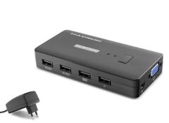 Hadron HDX1374 2-Port VGA KVM Switch + 4-Port USB Hub (Kablolu Kontrol Ünitesi, Siyah)