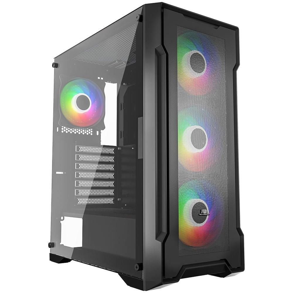 PowerBoost PB‑PS6849B 650 W 80+ Bronze Sertifikalı Güç Kaynağı Dahil USB 3.0 Mesh Ön Panel 4 x 120 mm Rainbow Sabit Fanlı Tempered Glass Yan Panelli Mid‑Tower ATX Gaming Kasa Siyah