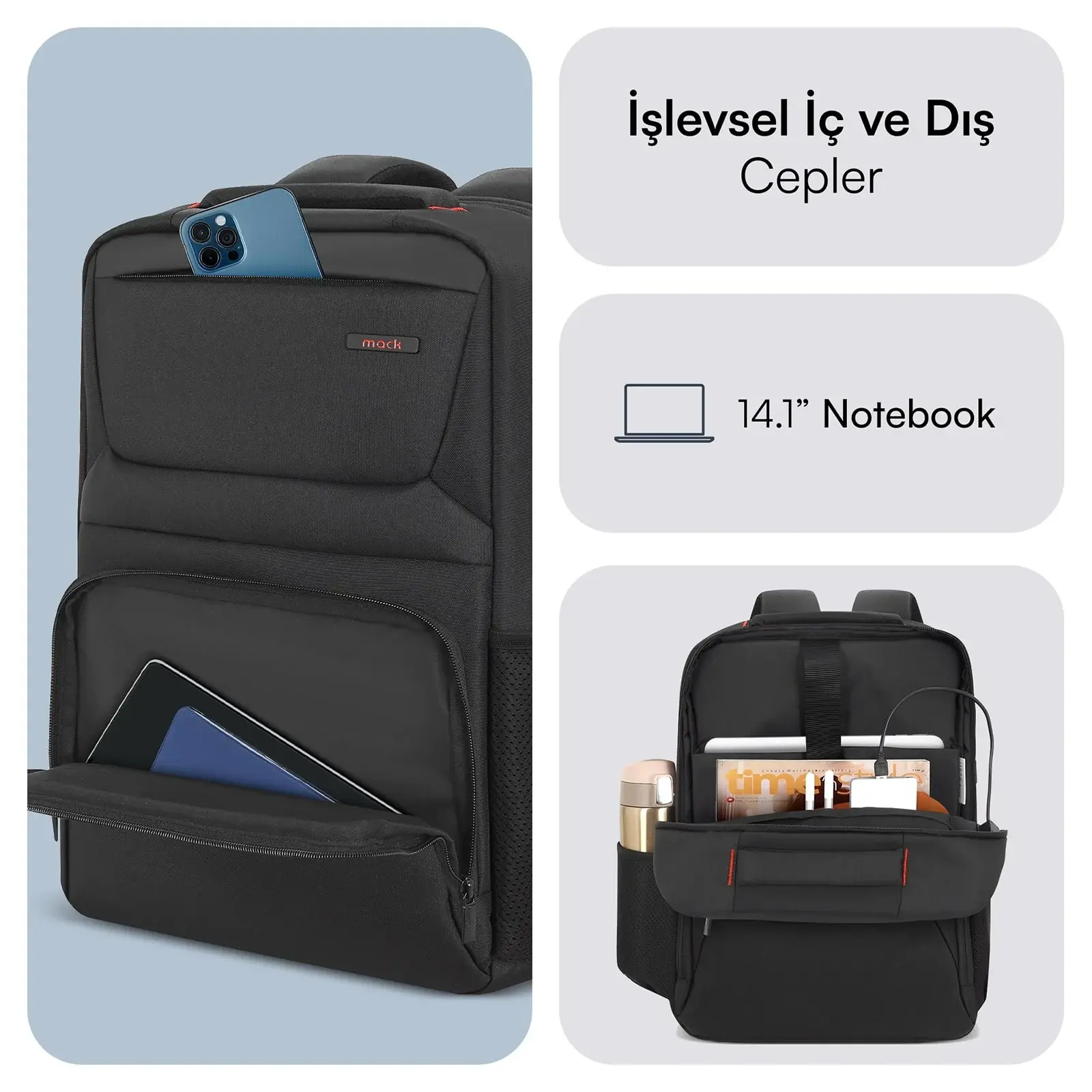 MACK MCC-804 14.1'' Business X Notebook Sırt Çantası Siyah