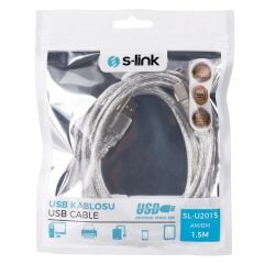 S-LINK SL-U2015 USB 2.0 1.5 Metre Şeffaf Yazıcı ve Data Kablosu
