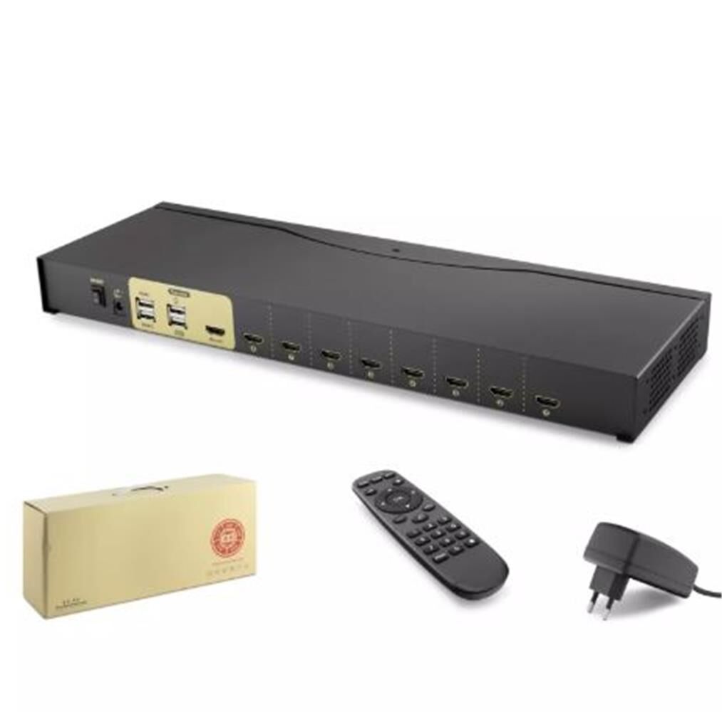 Hadron HDX1378 8 Port HDMI KVM Switch - 4K Destekli, IR Uzaktan Kumandalı, Siyah