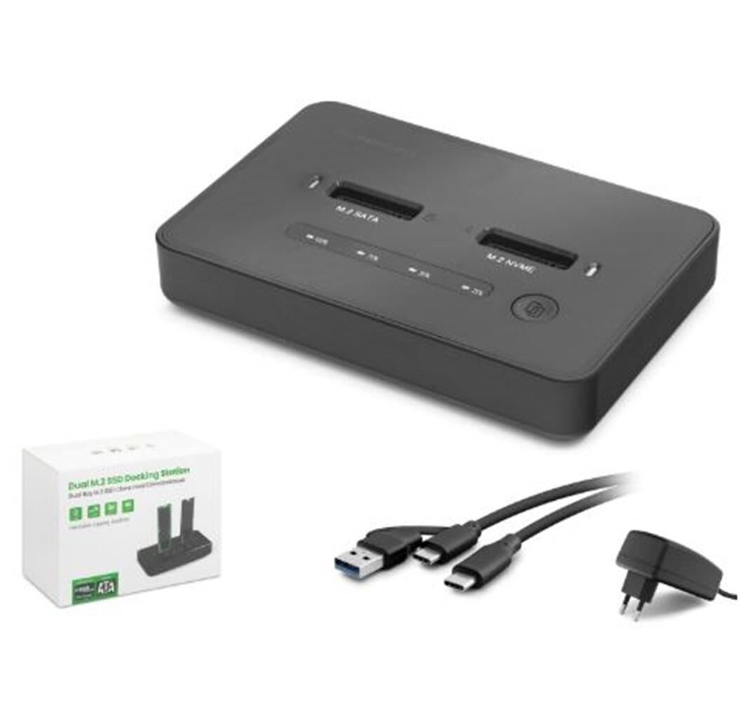 HADRON HDX1796 Dual M.2 SSD Disk Docking Station NVMe-SATA Çapraz Klonlama Destekli Siyah