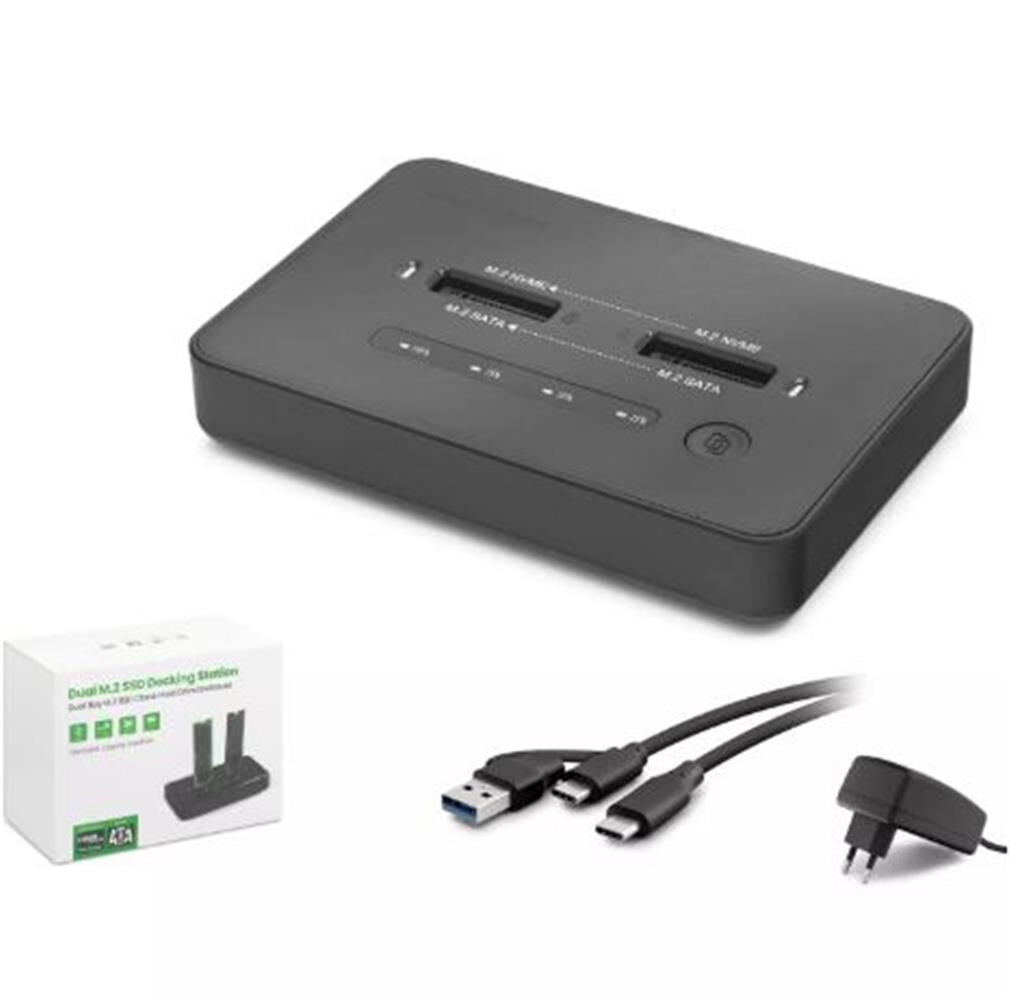 HADRON HDX1797 Dual M.2 SSD Disk Docking Station NVMe-NVMe SATA-SATA Klonlama Destekli Siyah
