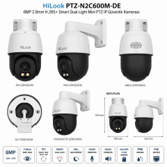 HiLook PTZ-N2C600M-DE 6MP 2.8mm H.265+ Smart Dual-Light Mini PTZ IP Güvenlik Kamerası
