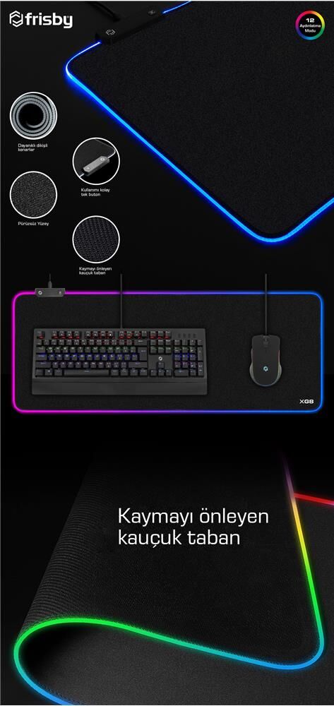 Frisby FMP-7055RGB 800x300x4mm RGB Kumaş Oyun Mouse Pad 12 Mod Su Geçirmez