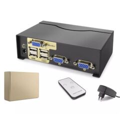 Hadron HDX1380 2-Port VGA KVM Switch (Uzaktan Kumandalı ve Kablolu Seçicili, Siyah)