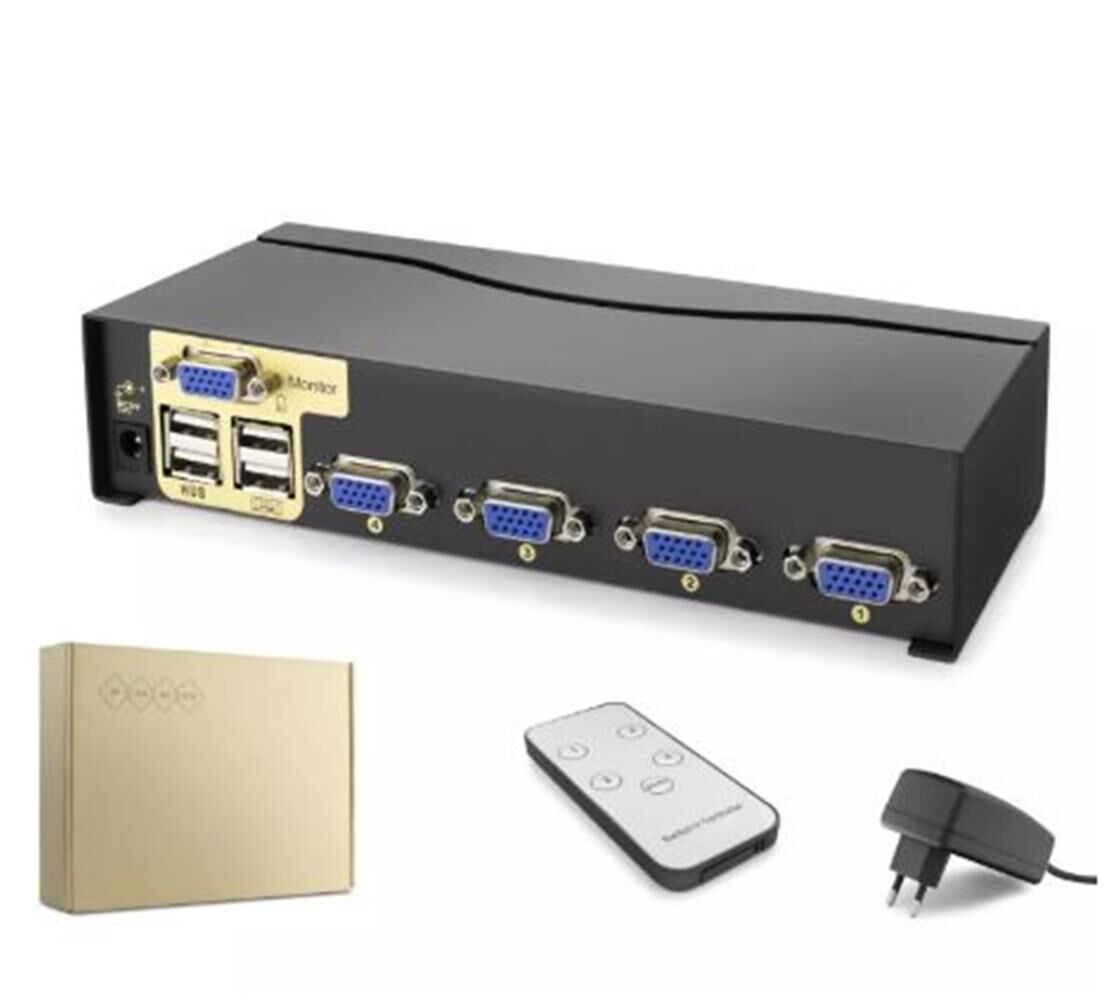 Hadron Hdx1381  4 Port  Vga Kvm Switch Uzaktan kumanda 5V adaptör