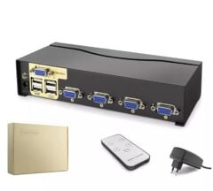 Hadron HDX1381 4 Port VGA KVM Switch (USB Klavye Mouse + Uzaktan Kumanda + 5V Adaptör)
