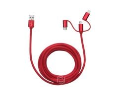 Frisby FA-7558UC 3'ü 1 Arada Örgülü 3 Metre USB Şarj ve Veri Kablosu (Lightning/Micro USB/Type-C) Kırmızı