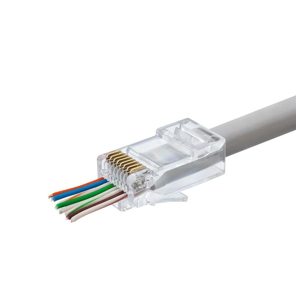 Hadron HDX5030 100 Adet Yeni Nesil Delikli (Pass-Through) Cat6 EZ-RJ45 Konnektör - Şeffaf