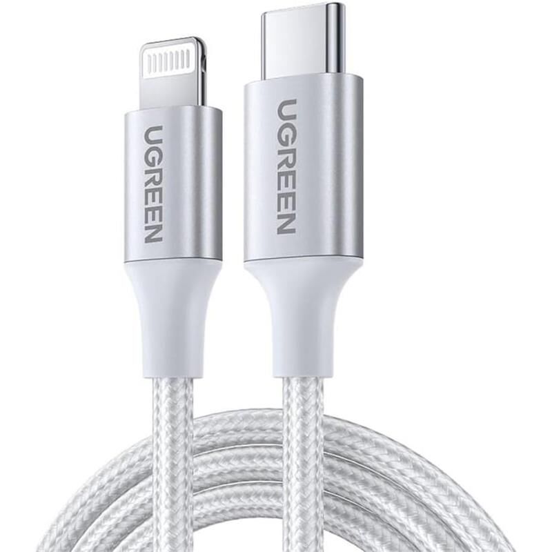 UGREEN 70523 Type-C to Lightning 3A Power Delivery MFi Sertifikalı Örgülü Hızlı Şarj ve Data Kablosu 1 Metre Gümüş